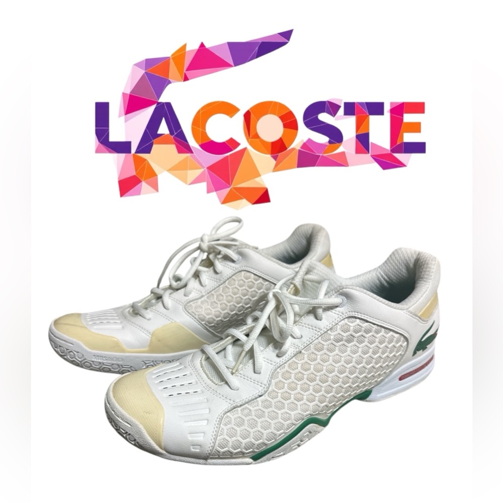 179. 🐊Lacoste White and Cream Athletic Shoes lace up sneakers tennis shoes 13